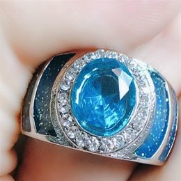 Choucong Brand New Unique Vintage Jewelry 925 Sterling Silver Blue Crystal CZ Diamond Gemstones Party Women Wedding Band Ring For Lover Gift