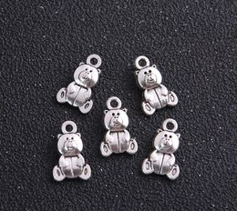 200pcs/lot Antique Silver Plated Zinc Alloy Lovely Teddy Bear Charms Pendants Metal for Jewellery Findings DIY 10x16mm