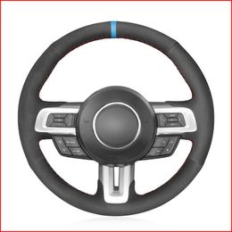 Custom Made DIY Anti Slip DIY Black Suede Car Steering Wheel Cover for Ford Mustang 15-19 Mustang GT