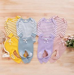 Kids Designer Clothes Boys Clothing Sets Striped Long Sleeve Patch Pants Sets Autumn Jumpsuits Trousers Outfits Baby Girl Outfit LSK513