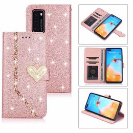 Glitter Folio Flip Love Heart Bling Leather Wallet back Case for Samsung Galaxy A51 A71 A11 A21 A41 A70e P40 P40lite p40pro