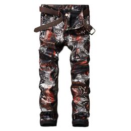 Idopy Uomo Rivestito Jeans Punk Stampato Cerato Fashion Night Club Designer PU Stage Performance Pantaloni Per Uomo