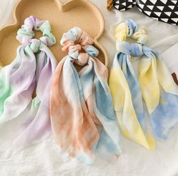 Fashion Women Girls Solid Scrunchies Colorful Elastic Hair band Girl tie-dye thin chiffon ribbon Elastic Hairband V076