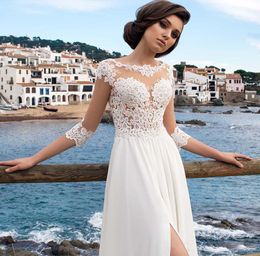Beach White Ivory Wedding Dresses 3/4 Sleeves A Line Bridal Gowns Plus Size 4 6 8 10 12 14 16 18 20