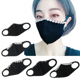 Rhinestone Face Mask Man Woman Reusable Cotton Blends Face Mask Black Rhinestone Fashion Face Mask DHL Free Shipping