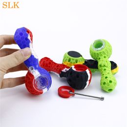 Honeycomb Silicone Smoking Pipes Water Philtre Bong Smoke Pipe With Porous Glass Bowl Oil Burner Pipes Smoking Accessories