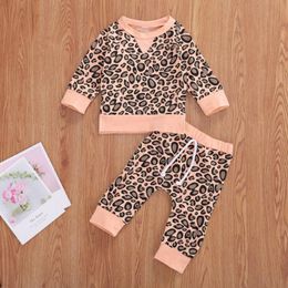 Baby Leopard Clothing Sets Infant Girls Tops Pants 2pcs Sets Long Sleeve Girls Pyjamas Set Pullover Boutique Baby Clothing 2 Colours BT5653