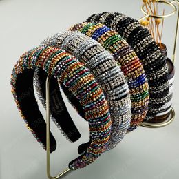 Full Multi Colour Crystal Thick Sponge Headband for Woman Luxury Colourful Rhinestone Paded Hair Hoop Bridal Wedding Headpieces