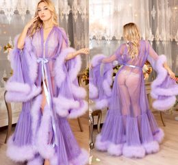 Bright Purple Wedding Dresses for Girls Long Sleeves Faux Fur A Line Bridal Gowns Plus Size Wedding Photograph
