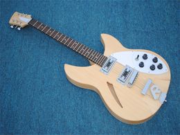 Factory custom Natural wood Colour Electric Bass Guitar with White Pickguard,Rosewood Fingerboard,Chrome Hardware,Provide Customised service