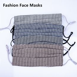 US Stock Women Cheque Adult Face Masks Designer Mask 4-layer Earloop Reusable Washable Protective Dustproof Cotton Cloth Mouth Masks FY0037