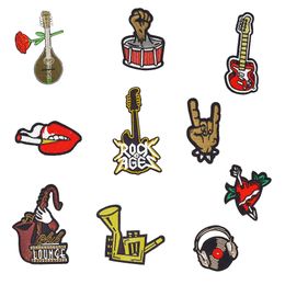 10PCS/Set Embroidered Musical Instruments Patch Badge for Punk Clothing Ironing Applique Men Sweater Hats Stripe Sewing Embroidered Patches