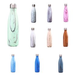 17oz stainless steel vacuum insulared water bottle double wall cola shape bottle grain of wood reusable metal water bottle v01