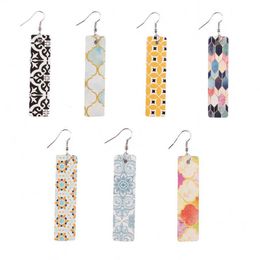 Style Textured Patterns Long Bar Moroccan Earrings for Women Print Leather Rectangle Statement Earrings Fashion Jewelry Gift