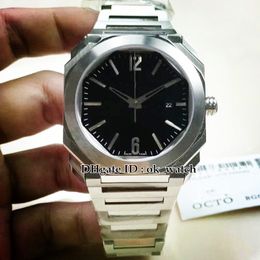 Best Version Octo 102031 BGO41BSSD Automatic Mens Watch Silver Case Black Dial Stainless Steel Band 41mm Gents New Date Sport Watches