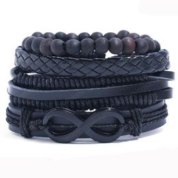 Hot sale 100% genuine leather bracelet DIY Multiple 8 Infinity wax rope Beading Men's Combination suit Bracelet 4styles/1set