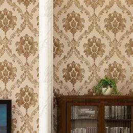 Beige brown Textured Luxury Classic 3D Damask Wallpaper Bedroom Living Room Home Decor Waterproof Vinyl PVC Wall Paper Roll