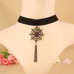 Gothic Style Long Tassel Necklace Spider Web Crystal Neck Chain Necklace Wholesale Of European And American Halloween Accessories