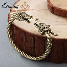 Bangle QIMING Nordic Dragon Bracelet Wristband Women Antique Bew Gold Boho Vintage Men Jewelry Bracelets Viking