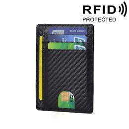 Fashion new ID bank card wallet carbon fiber ultra thin genuine leather business card holder RFID protection