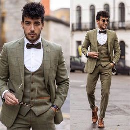 3piece handsome green plaid wool blend mens suit new fashion groom suit formal wedding suits for best men slim fit groom tuxedos for man