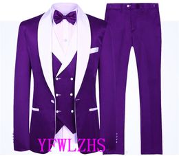 Handsome One Button Groomsmen Shawl Lapel Groom Tuxedos Men Suits Wedding/Prom/Dinner Best Man Blazer(Jacket+Pants+Tie+Vest) W336