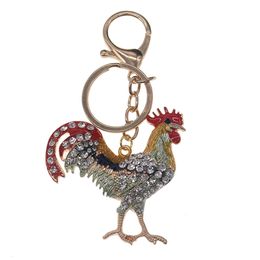 Enamel Rhinestones Rooster Keychain Rhinestone Animal Pendant Cock Shape Pendant Charm Keyring for Men