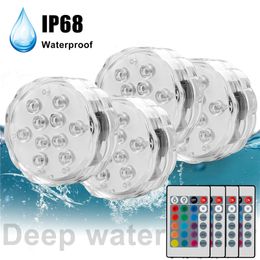 Submersible LED Lights with RF Remote, Magnets, Suction Cups, Battery Operated IP68 Waterproof Underwater Light, 13LED 16 Colors