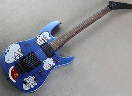 Silver/Blue electric guitar with pig pattern,floyd rose,rosewood fretboard,can be customized as request