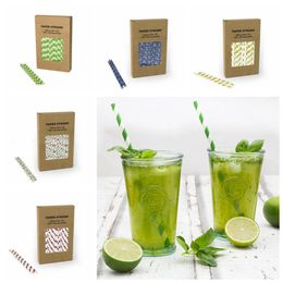 Biodegradable Paper Straws 19.7cm 9 Styles Disposable Drinking Paper Straws Stripe Birthday Party Wedding Straw OOA6064