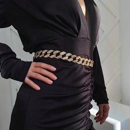Popular fashion luxury designer vintage sparkling full rhinestone diamond metal chain geometric belt for woman female