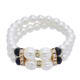 Elegant Double Layer White Imitation Pearl and Crystal Lady Diamond Bracelet Bracelet Jewellery Gift