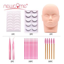 NEWCOME Eyelash Extension Training Kit Exercise Practise Mannequin Head Set Grafting Eyelash Tools Kit Eye Lashes Grafting