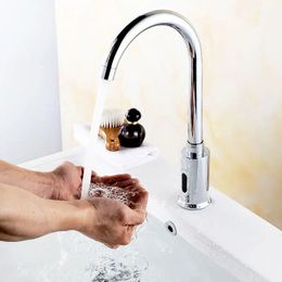 Zinc Alloy Automatic Infrared Sensor Kitchen Basin Sink Faucet Smart Touchless Sink Single Cold Tap Single Handle Deck Mount w/ Hose Control
