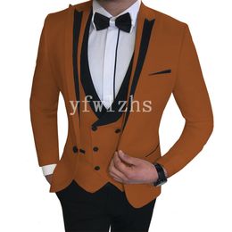 New Style One Button Handsome Peak Lapel Groom Tuxedos Men Suits Wedding/Prom/Dinner Best Man Blazer(Jacket+Pants+Tie+Vest) W284