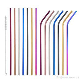 215mm*6mm Colourful 304 Stainless Steel Straws Reusable Drinking Straw High Quality Metal Straw Free laser logo Factory wholesale LX0212