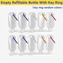 50ML Empty Hand Sanitizer Bottle Alcohol Refillable Bottle With Carabiner Key Ring Hook Outdoor Mini Clear Transparent Plastic Gel Bottle