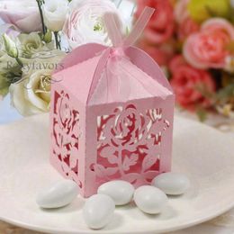 60PCS Laser Cut Rose Candy Boxes w/ Ribbon Wedding Favours Rose Favour Box Rose Lantern Box Engagement Party Table Decor Supplies