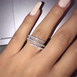 Cute Women Full Crystal Finger Ring Silver Color Engagement Ring Zircon Rings For Woman