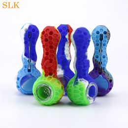 Honeycomb Silicone Pipes Tobacco Cigarette Smoking Pipes Dry Herb Glass Bowl Pyrex Smoking Bongs Spoon Cigar Hand Pipe