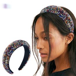 Baroque Beaded Headband for Woman Luxury Colourful Crystal Wide Hair Hoop Wedding Tiaras Crowns Thick sponge 2 Style