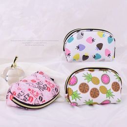 Semicircle Shells Cosmetic Bag Floral Pattern Cosmetic Bag Portable Zipper Polyester Case Makeup Organizer Travel Sundries Storage Bag
