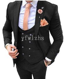 New Style One Button Handsome Peak Lapel Groom Tuxedos Men Suits Wedding/Prom/Dinner Best Man Blazer(Jacket+Pants+Tie+Vest) W221
