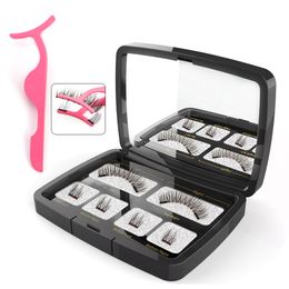 Magnetic False eyelashes handmade natural false eyelashes with gift box mirror and tweezer 3D Magnetic Eyelashes J177
