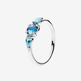 Blue stone Crystal Wedding RING Beautiful Women Summer Jewellery with Original box set for Pandora 925 Sterling Silver teardrops Rings