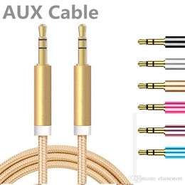 1 M AUX Cable 3ft Metal Unbroken Kumaş Örgü Ses AUX Araba Uzatma Kablosu 3 5mm Erkek Erkek Kulaklık Hoparlör Cep Telefonu Için