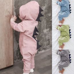 Infant Baby Clothes 3D Dinosaur Baby Boy Girl Rompers Newborn Hooded Climbing Clothes Solid Baby Clothing 6 Colours DW4202