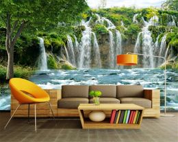 3d Landscape Wallpaper Large Mountain and Waterfall Beautiful Scenery Custom Romantic Decorative Silk Mural Wallpaper