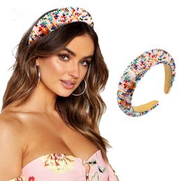 Luxurious Baroque Multicolor Crystal Headband for Lady Elegant Beaded Thick Sponge Hairband Headpiece Gold Sponge Headwear