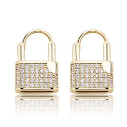 Iced Out Zircon Key Lock Drop Earrings For Women Accessories Small Gold Silvery Hoops Female Earrings Jewellery Gift